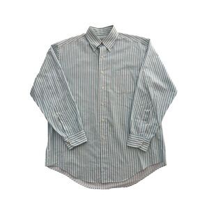 Brooks Brothers Sport Shirt Mens Medium Blue Button Stretch Polo Striped Classic
